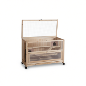 Cage à hamster en bois avec couvercle en maille et roulettes pour les propriétaires d'animaux, design rectangulaire durable, style simple, utilisable toute l'année - Product Image 1