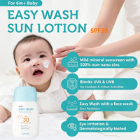 랜스 OEM/ODM 비건 베이비 이지 워시 선 로션 SPF30 PA+++ 보습 징크옥사이드 미네랄 선스크린 스프레이 150ml (유아용)