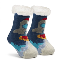 Chaussettes d'hiver doublées en sherpa avec logo personnalisé, motif fusée spatiale, pour enfants, épaisses, antidérapantes, vente en gros