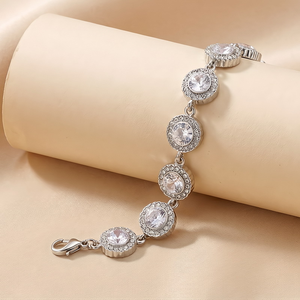 Bracelet de luxe Halo incrusté, en acier inoxydable 316L, forme cœur et rond, entièrement pavé, réglable, pour femme - Product Image 1