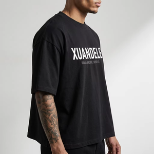 T-shirt Oversize da Uomo in Cotone Pesante 100% con Stampa Lettering, Spalle Cadenti, Stile Vintage Nero - Personalizzabile - Vendita all'Ingrosso - Product Image 2