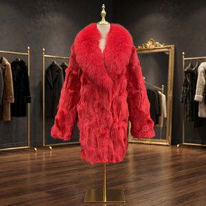 Veste d'hiver réversible imperméable pour homme avec col en fourrure de renard véritable, longue, couleur rouge, style personnalisé, veste bomber - Product Image 2