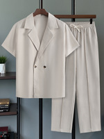Ensemble Blazer et Pantalon Homme à Manches Courtes, Double Boutonnage, Revers Cranté, Costume Décontracté et Élégant pour Mariage, Fête ou Tenue Professionnelle