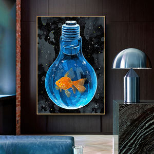 Salon décoration de la maison Cuadros Graffiti toile peintures poisson est dans l'ampoule affiches imprime images abstraites impression sur toile - Product Image 4