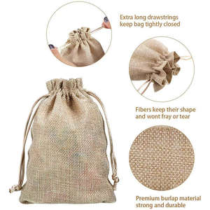 Sacs en toile de jute écologiques avec cordon de serrage pour cadeaux de mariage, échantillons cosmétiques, en jute naturel - Product Image 2