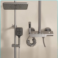Plate-forme de rangement extra-large avec affichage numérique, ensemble de douche pluie, système de douche piano en acier inoxydable, massage par jet en céramique polie