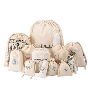 Sac à cordon en toile de coton écologique personnalisé avec logo imprimé pour le rangement de savons, bougies et cadeaux – Vente en gros promotionnelle - Product Image 1