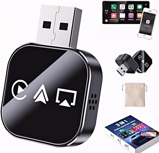 Wireless CarPlay Android Auto Mirror Adapter 2.4/5GHz WiFi Bluetooth 5.0 USB Adaptive Screen for Universal Compatibility