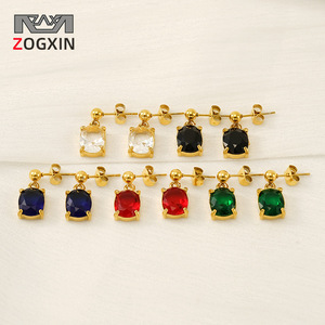 Zogxin Oval Stud <b>Earrings</b> 18K Gold Plated Colored Zircon Claw Setting For Women Fashion Jewelry Gift - Product Image 1