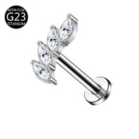 Anting-anting titanium model E24, tertanam zircon 5A tipe sekrup, unisex, untuk tulang rawan telinga, perhiasan tubuh, pesta pernikahan, anting tusuk fashion.