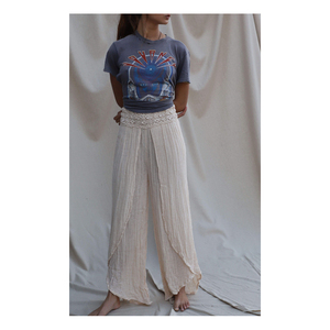 2021 ผ้าฝ้ายลูกไม้ด้านข้างSlit Smocked Bohoขากว้างหลวมกางเกงผู้หญิง - Product Image 4