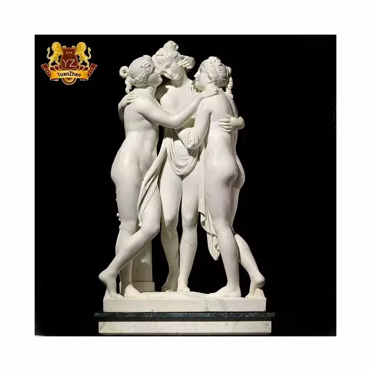 Decorazioni per la casa personalizzate Nude Sexy Nude Woman statua in marmo tre ragazze Sexy statua in pietra in vendita