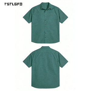Chemise de sport pour homme OEM, grande taille, vert texturé, col rabattu, certifiée GOTS, logo personnalisé, vêtements d'extérieur, tricotée et brodée sur mesure - Product Image 2