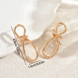 Geometric <b>Bow</b> Design 18k Gold Plated Stud Earrings For Women Everyday Wear - Product Image 4