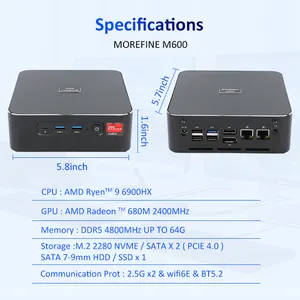 MOREFINE M600 Mini Pcs AMD SSD M.2 NVMe Computador para jogos DDR5 ATÉ 5600MHz Mini Pc
