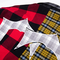 Direkt vom Hersteller Maßgefertigte OEM Herren Langarm Designer Baumwoll-Flanellhemden Mehrfarbige Patchwork-Ketten-Stickerei Streetwear