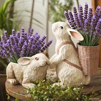 Ornamen Kelinci Resin Mirip Asli, Patung Pot Bunga Kreatif untuk Taman Villa, Halaman, dan Lanskap Luar Ruangan