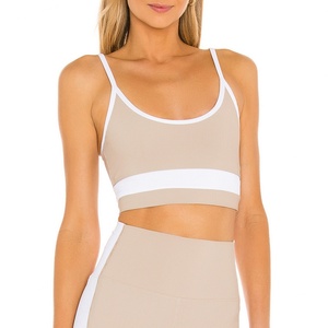 Haut de yoga pour femme, respirant, à contraste de couleurs, à maintien élevé, dos croisé, débardeur de sport, brassière de yoga décontractée courte - Product Image 1