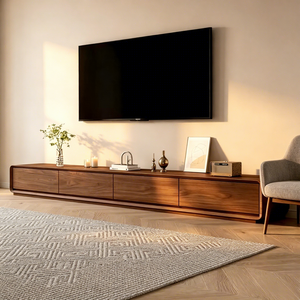 Mobile <span class=keywords><strong>TV</strong></span> da Terra <span class=keywords><strong>di</strong></span> Design Moderno Personalizzato, Mobile <span class=keywords><strong>TV</strong></span> in Legno Nero <span class=keywords><strong>di</strong></span> Lusso per Soggiorno - Product Image 1