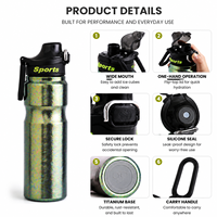 Bouteille d'eau portable en titane pur, légère, 20 oz, à double paroi isolée, avec couvercle et poignée, pour les sports de plein air
