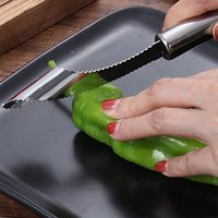 Roestvrijstalen jalapeño-peperontpitter met gekarteld blad, ergonomische handgreep, verwijdert zaden, fruit en groenten