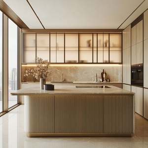 Modern Luxury Kitchen Cabinet Light Stainless Steel Stove Integration Whole House Wall Design MDF PVC <b>Glass</b> Panel Custom Made - Product Image 4