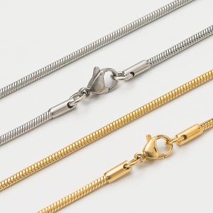 <b>Silver</b> Stainless Steel Italian 18K Rose Gold Jewelry Herringbone 1Mm Round Necklace <b>Choker</b> Snake Bone Chain 5Mm Men - Product Image 4