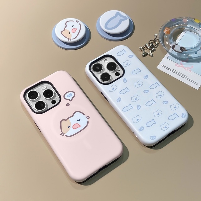 Magnetic Film Phone Case With Cat Holder Stand Shockproof Protective Cover for iPhone 14 15 16 17 ProMax