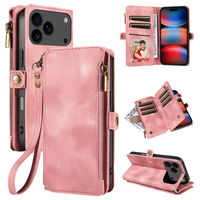 Étui portefeuille en cuir PU pour iPhone 17 Pro Max, 9 emplacements pour cartes + pochette zippée pour pièces de monnaie, support intégré, blocage RFID, protection 360° °   Protection