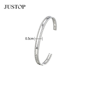 JUSTOP Rhodium Plated Cuff <b>Bracelet</b> <b>Crystal</b> Inlay 0.5cm Width Unisex Classic Fashion Jewelry - Product Image 1