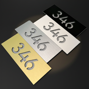 Nuevo Diseño Personalizado <span class=keywords><strong>de</strong></span> Placa <span class=keywords><strong>de</strong></span> Número <span class=keywords><strong>de</strong></span> Puerta Comercial <span class=keywords><strong>de</strong></span> Acero Inoxidable Impermeable con Número en Relieve para Oficina y Edificio - Product Image 4