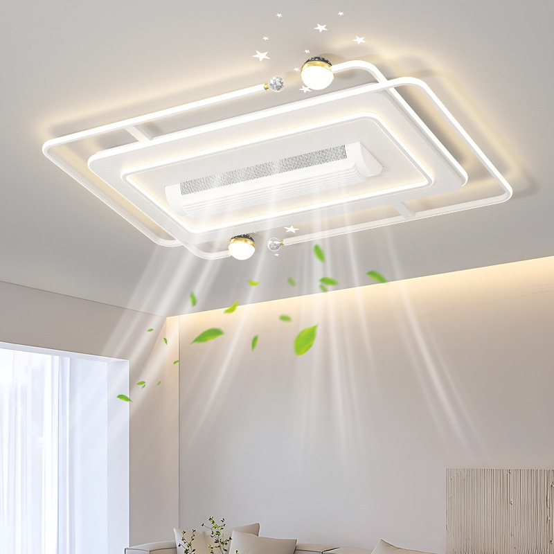 OEM Modern LED Home Ceiling Light Acrylic Bladeless Ceiling Fan Square Flush Mount Smart Remote Dimmable Fan Lamp for Building
