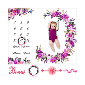Floral En Laine Polaire En Peluche Bébé Photographie Toile De Fond Mémoire <span class=keywords><strong>Couverture</strong></span> <span class=keywords><strong>Couverture</strong></span> Mensuelle D'étape de Bébé Fille - Product Image 1