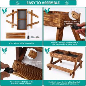 เครื่องให้อาหารไก่แบบไม่สิ้นเปลืองอาหาร, ชุดเครื่องให้อาหาร DIY ขนาดใหญ่ทำจากไม้คาร์บอไนซ์ทำมือ พร้อมฐานตาข่ายสำหรับนก เป็ด กระรอก - Product Image 3