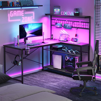 Bureau d'angle en forme de L en métal pour jeux sur PC avec rangement ouvert pour la maison, le bureau, la chambre à coucher avec support pour écran et table d'ordinateur pour écrire et jouer