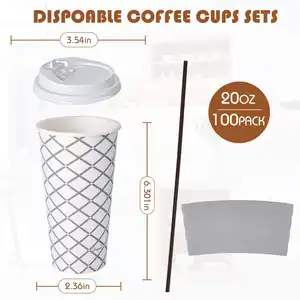 Sıcak satış özelleştirilmiş renk boyutu tasarımlar yüksek kaliteli tek kullanımlık ambalaj sıcak kahve kağıt bardak kapaklı ve karıştırma çubukları