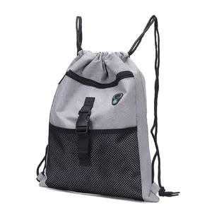 Logo ile özelleştirilmiş promosyon fermuarlı cep spor naylon Polyester tuval İpli sırt çantası spor çanta