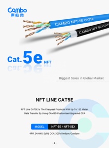 Cable Cat5e <span class=keywords><strong>UTP</strong></span> de <span class=keywords><strong>100m</strong></span>/305m para exteriores, personalizado, CCA 24AWG, 1000ft, de la línea de fabricación NFT - Product Image 5