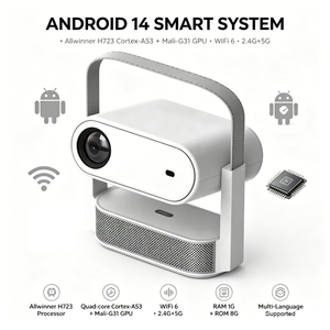 โปรเจคเตอร์ภาพยนตร์อัจฉริยะ OEM/ODM 500 Ansi Native 1080P Android 14 โฟกัสอัตโนมัติ ปรับภาพสี่เหลี่ยมคางหมู ฉายภาพวิดีโอสมาร์ทมีเดีย - Product Image 2