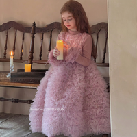 Nouvelle robe de princesse rose à sequins haut de gamme pour filles, style gâteau, pour anniversaire, dos nu, ensemble de robes pour enfants automne-hiver