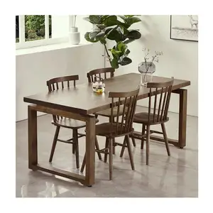 Grosir gaya nordic warna coklat furnitur ruang makan kayu solid meja makan harga rendah mesas chainante