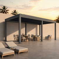Gemotoriseerde bioklimatische aluminium pergola met regensensor en RGB-verlichting, waterdicht buitengazebo