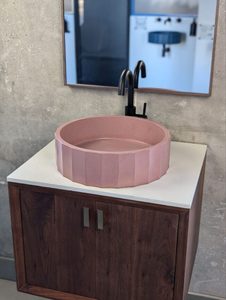 Faceted Geometric Pink Concrete Washbasin <b>Wall</b> Hung Cement Vessel Sink Pastel GFRC Bathroom Lavabo Vietnam Manufacturer - Product Image 5