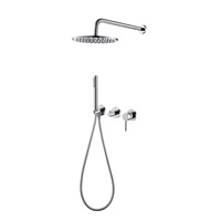 Mitigeur de douche thermostatique encastré européen en chrome brossé à double poignée avec cartouche céramique et pommeau de douche pluie