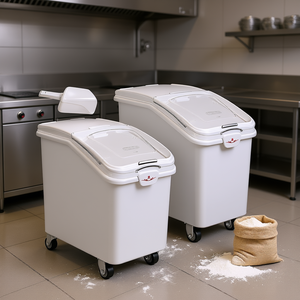 Contenedor de Almacenamiento de Alimentos de Plástico de 21 Galones con Tapa Abatible y Ruedas para Cocina de Restaurante - Product Image 2