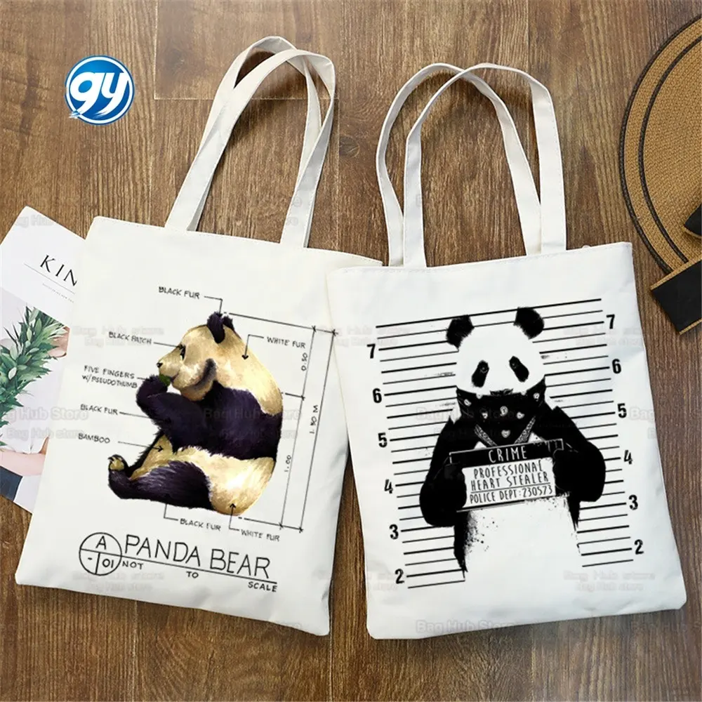 Panda ฉันไม่ขี้เกียจฉันเพียงแค่สนุกไม่ทําสิ่งใดผ้าใบกระเป๋าผู้หญิงขนาดใหญ่กระเป๋าถือกระเป๋าสะพาย Tote นํามาใช้ใหม่นักเรียน Bookbag
