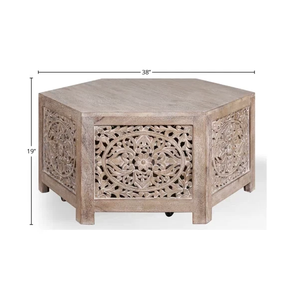 Mesa de Centro Jodhpuri Woods Naksh con Tallado, Madera de Mango, Hecha a Mano, Madera Sólida, Mesa de Centro Tradicional Artística para Sala de Estar - Product Image 2