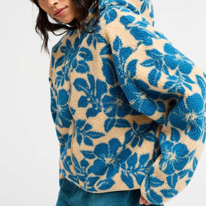 Chaqueta Sherpa Floral Personalizada para <span class=keywords><strong>Mujer</strong></span>, Sudadera con Capucha y Cremallera, Estampado de Flores Azules Vintage, Fabricación OEM - Product Image 5