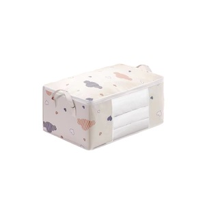Sac de rangement rectangulaire de grande capacité avec poignées, organisateur de vêtements pour chambre à coucher, motif nuages bleu foncé et blanc cassé - Product Image 5