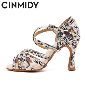 महिलाओं के सुरुचिपूर्ण हीरे के स्टड बॉलरूम लैटिन नृत्य जूते गैर-पर्ची उच्च-एड़ी के सैंडल नरम नीचे के उत्कृष्ट तेंदुए डिजाइन - Product Image 2